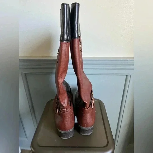 Boot Shoes | Brown W Black Trim Boots Wide Calf. Size 11 - Picture 4 of 6